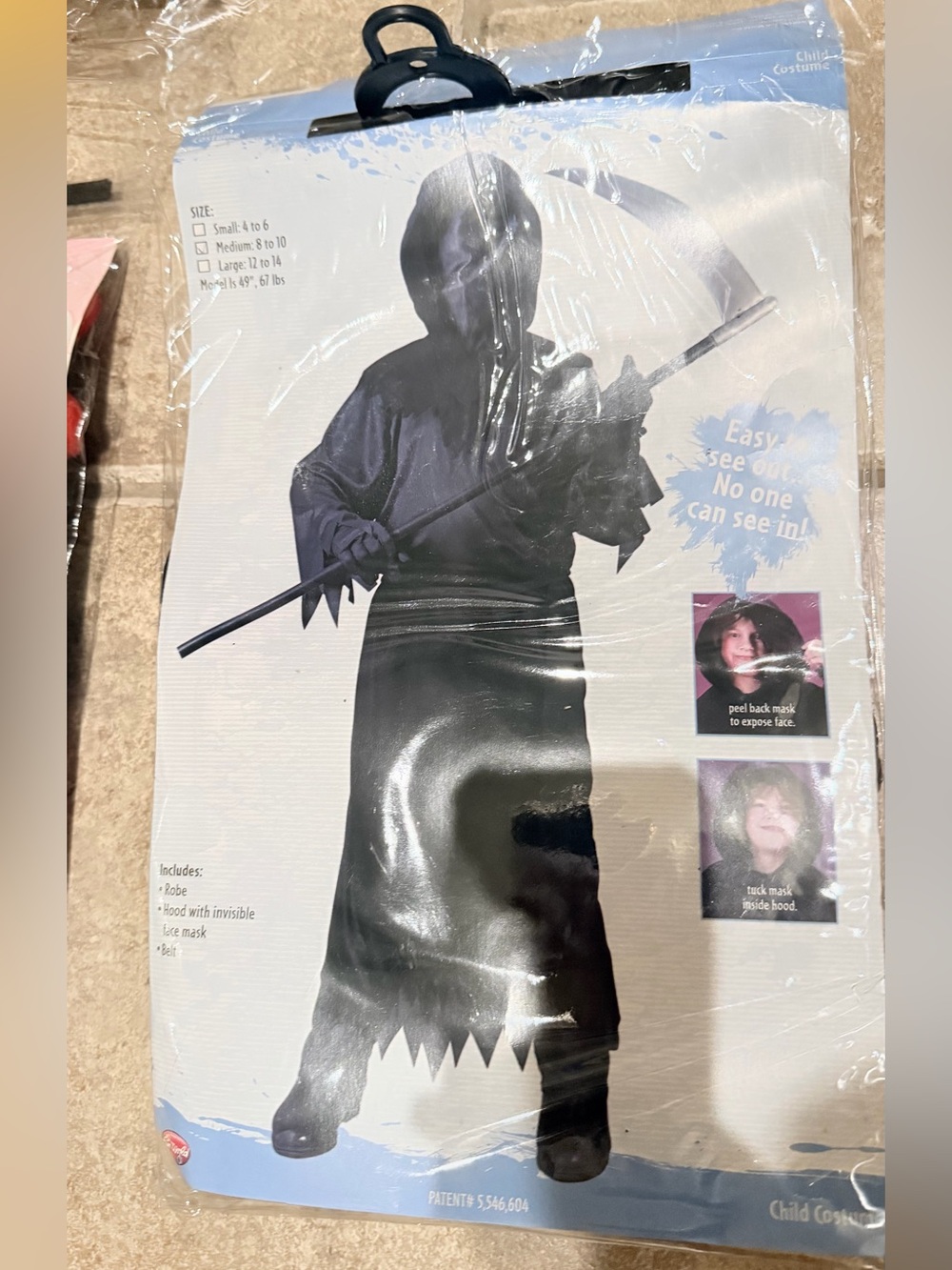 NEW Kids Black Grim Reaper Costume with Hood and Mask